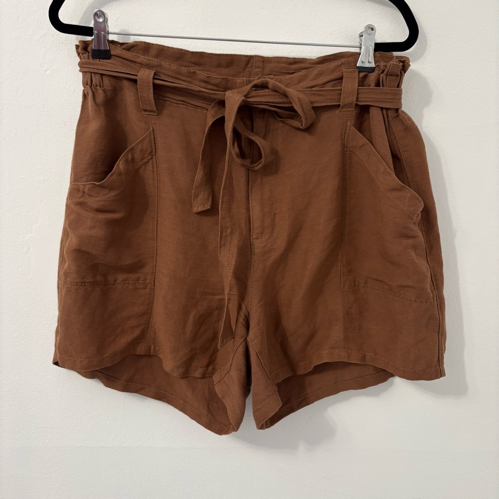 Old Navy High Waisted Linen Blend Brown Paper Bag Shorts Sz L